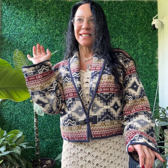 Vintage Southwestern Azteca Tapestry Cropped Jacket Flashback - Picture 3 of 11